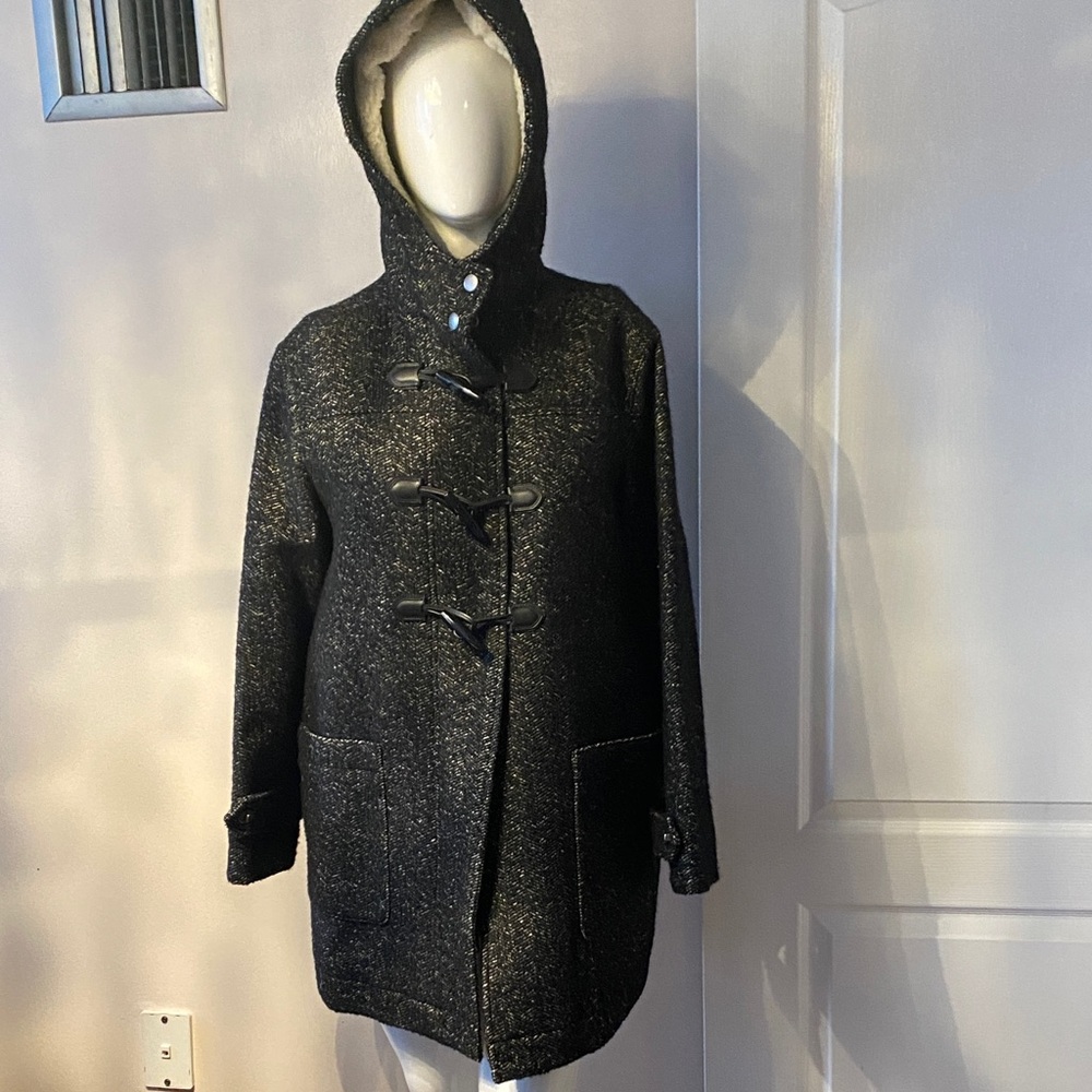 Coach Charcoal Hooded Toggle Wool Coat L - Picture 5 of 15